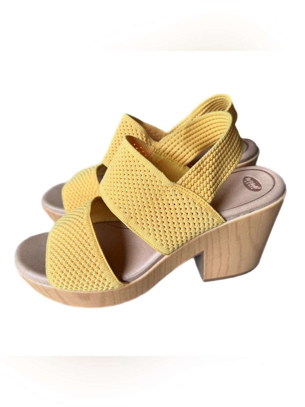 Dr Scholls Becca Butter Yellow Knit Platform Sandals Chunky Heels Womens 9